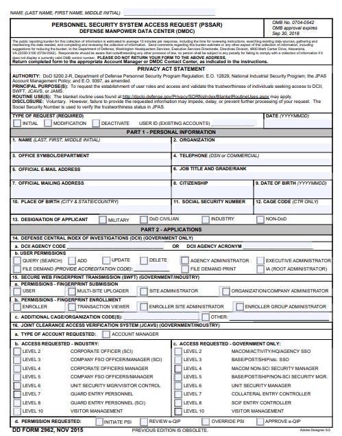 Download Fillable dd Form 2962