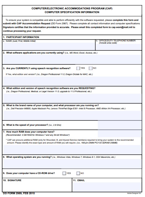Download Fillable dd Form 2989