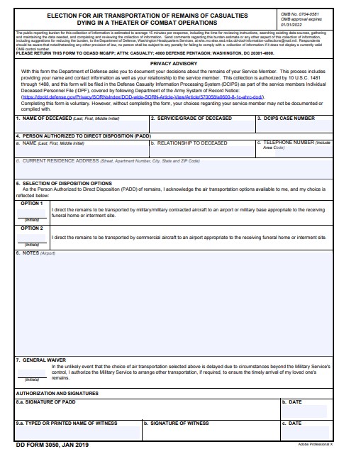 Download Fillable dd Form 3050