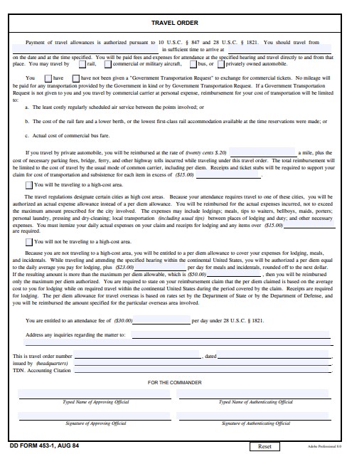 Download Fillable dd Form 453-1