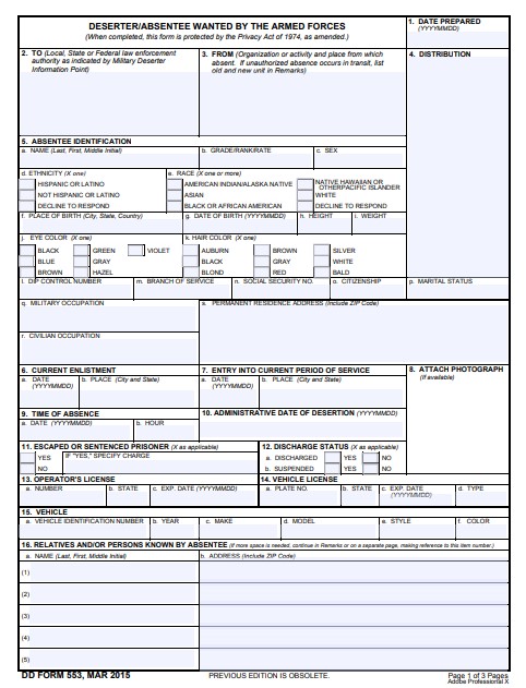 Download Fillable Dd Form 553 Army myservicesupport
