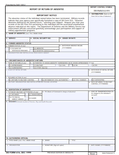 Download Fillable dd Form 616