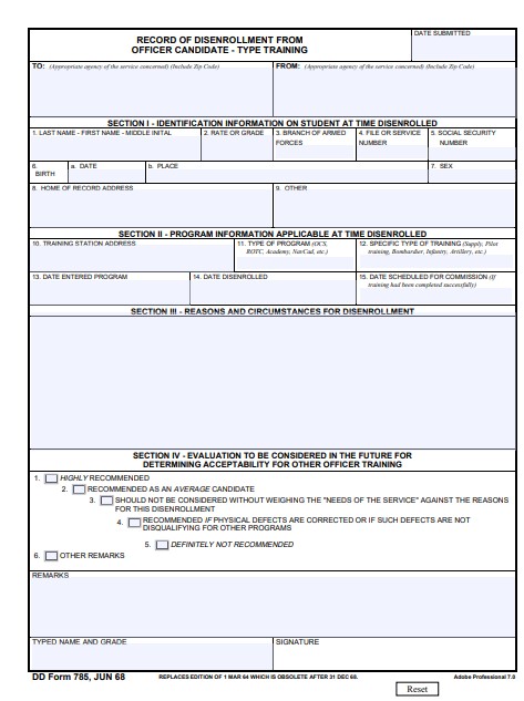 Download Fillable dd Form 785