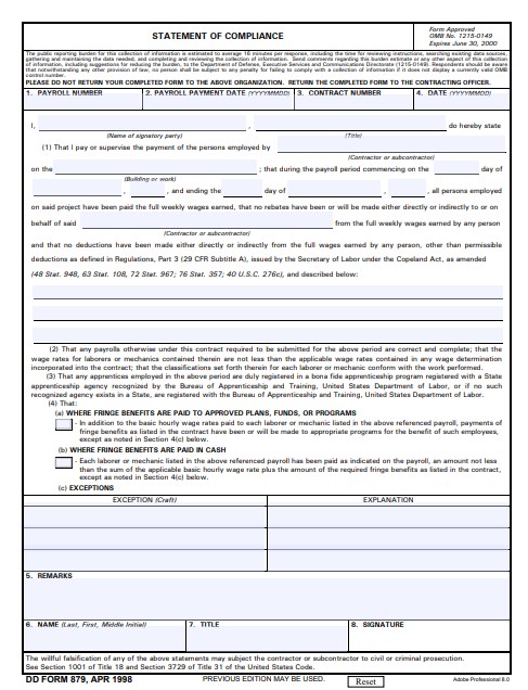 Download Fillable dd Form 879