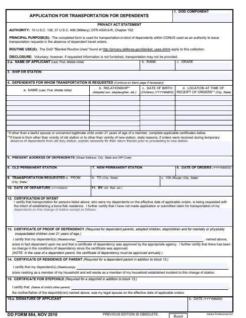 Download Fillable dd Form 884