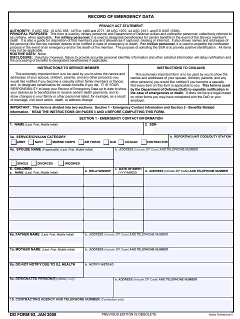 Download Fillable dd Form 93