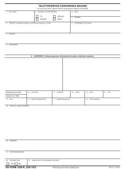 DA Form 1259-R form preview
