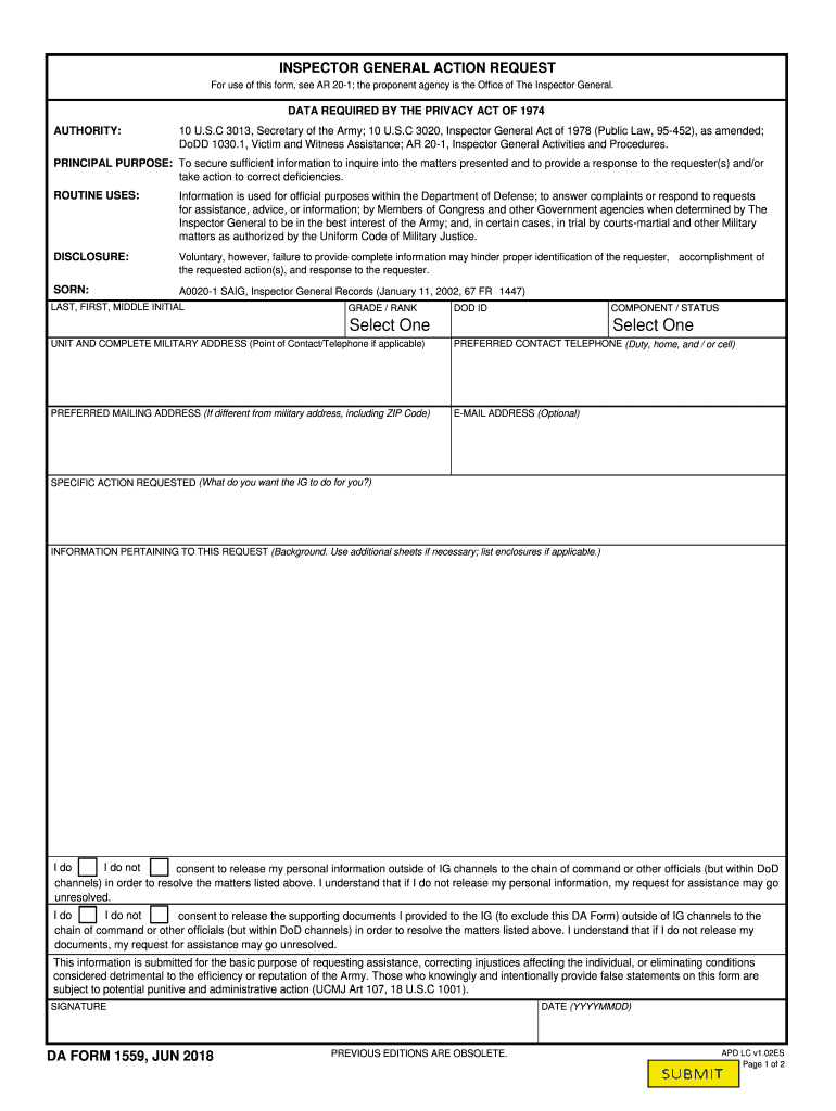 DA Form 1559 form preview