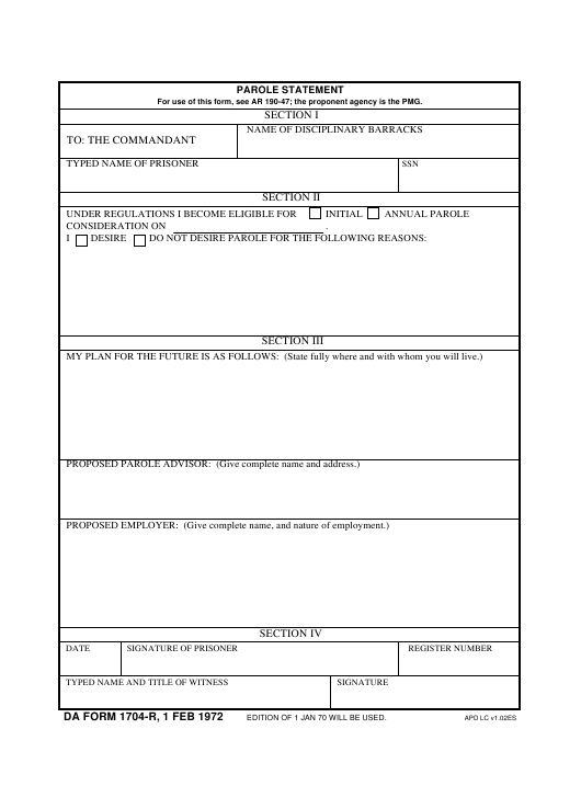 DA Form 1704-R form preview