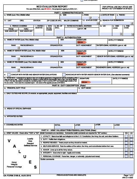 DA Form 2166-8 form preview