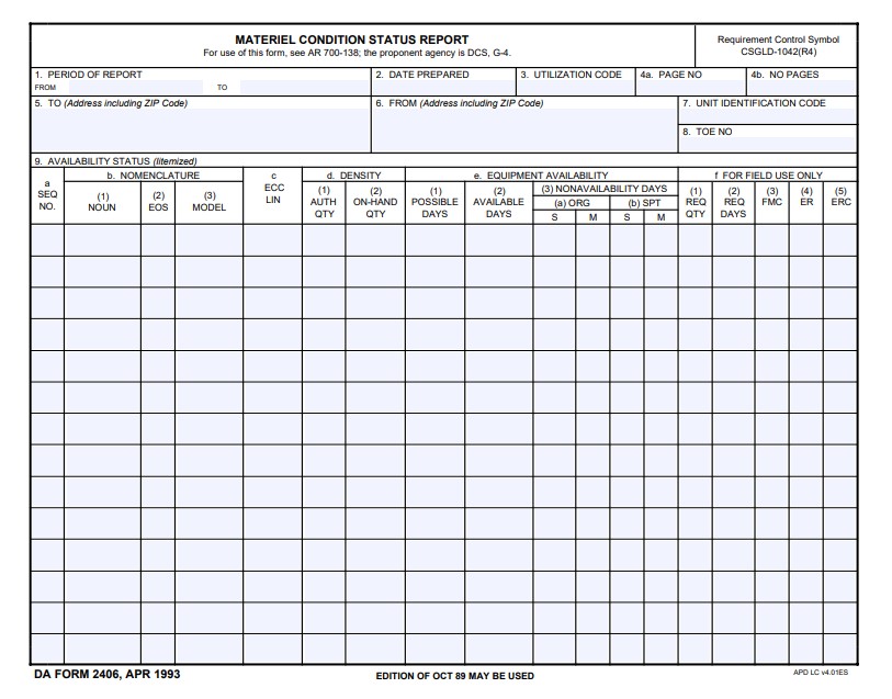 DA Form 2406 form preview