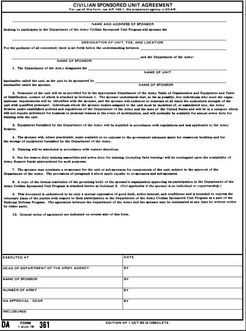 DA Form 361 form preview