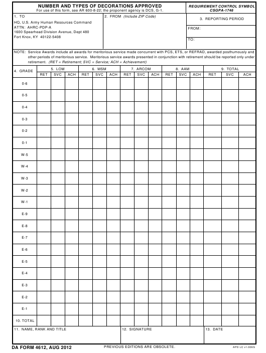 DA Form 4612 form preview