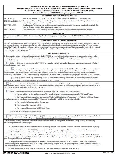 DA Form 4824 form preview