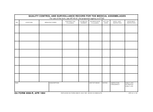 DA Form 4998-R form preview