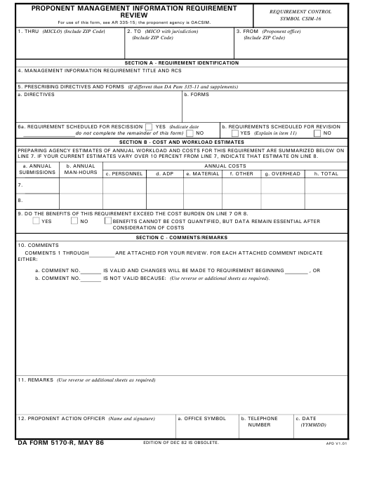 DA Form 5170-R form preview