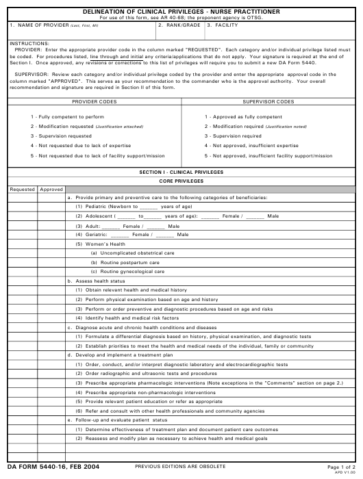 DA Form 5440-16 form preview