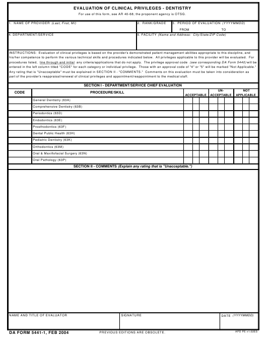 DA Form 5441-1 form preview