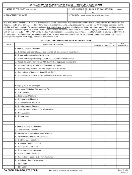 DA Form 5441-18 form preview