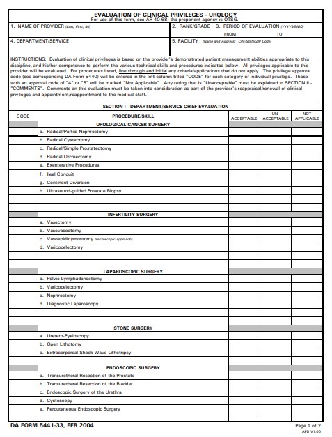 DA Form 5441-33 form preview