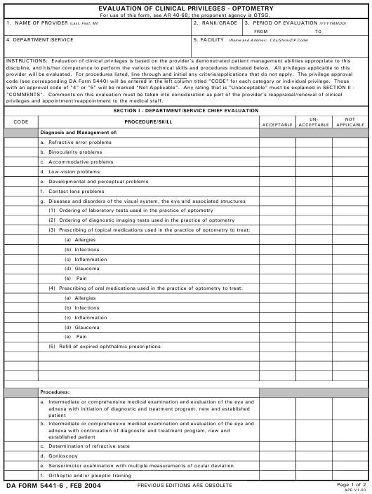 DA Form 5441-6 form preview