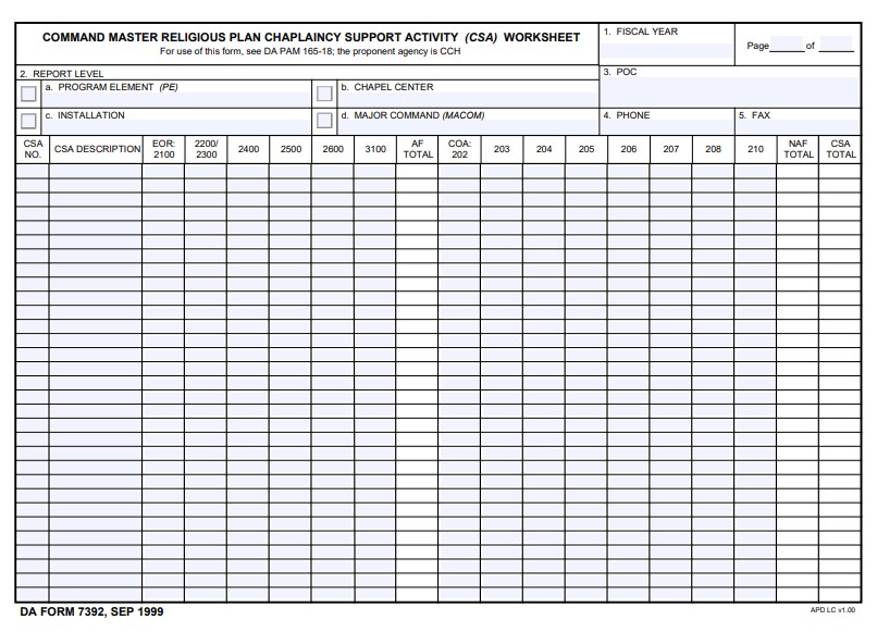 DA Form 7392 form preview
