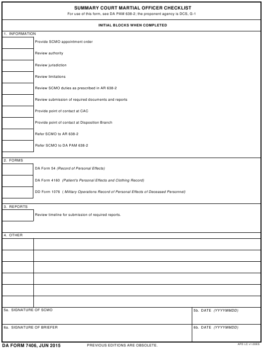 DA Form 7406 form preview