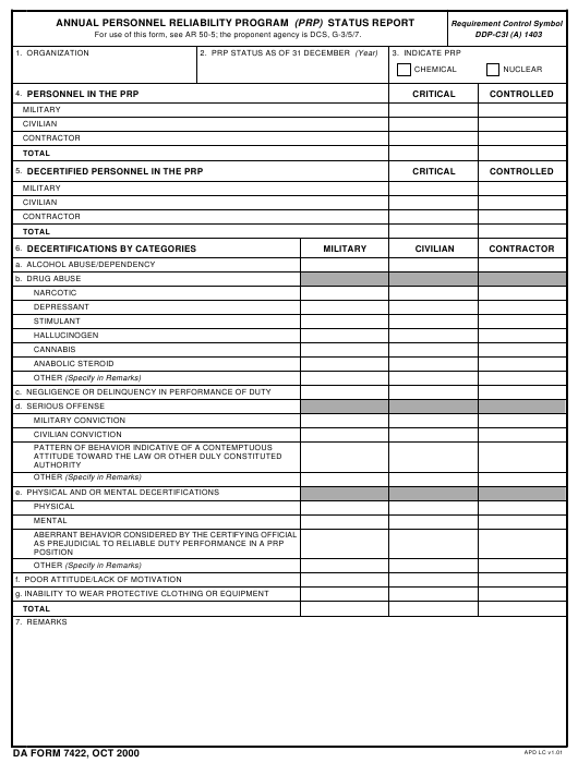 DA Form 7422 form preview