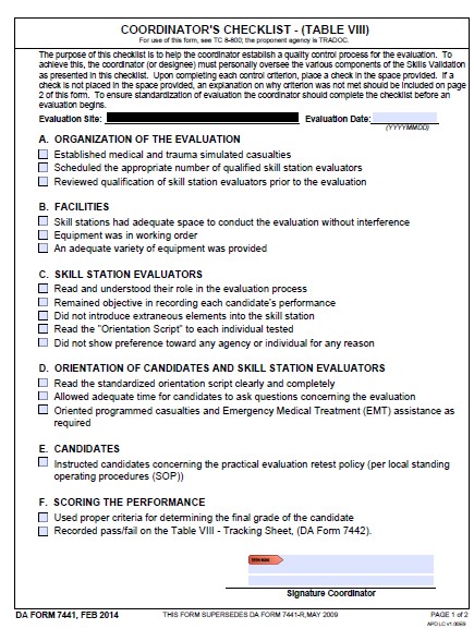 DA Form 7441 form preview