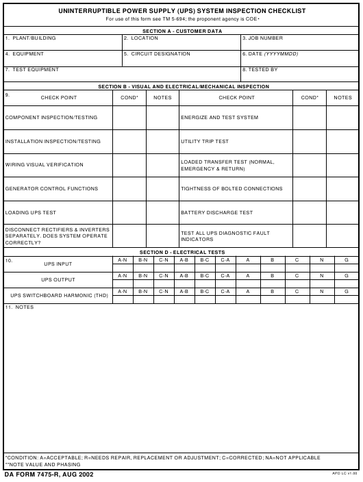 DA Form 7475-R form preview
