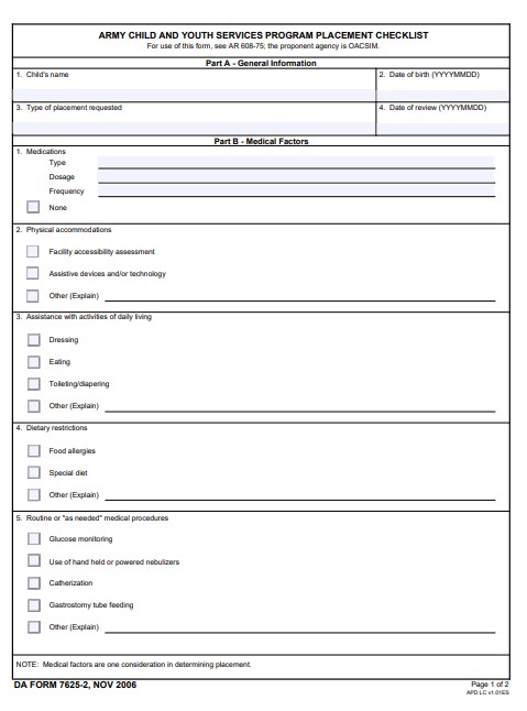 DA Form 7625-2 form preview