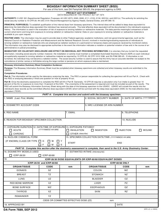 DA Form 7689 form preview