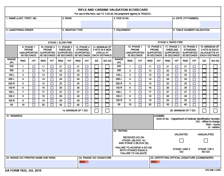 DA Form 7822 form preview