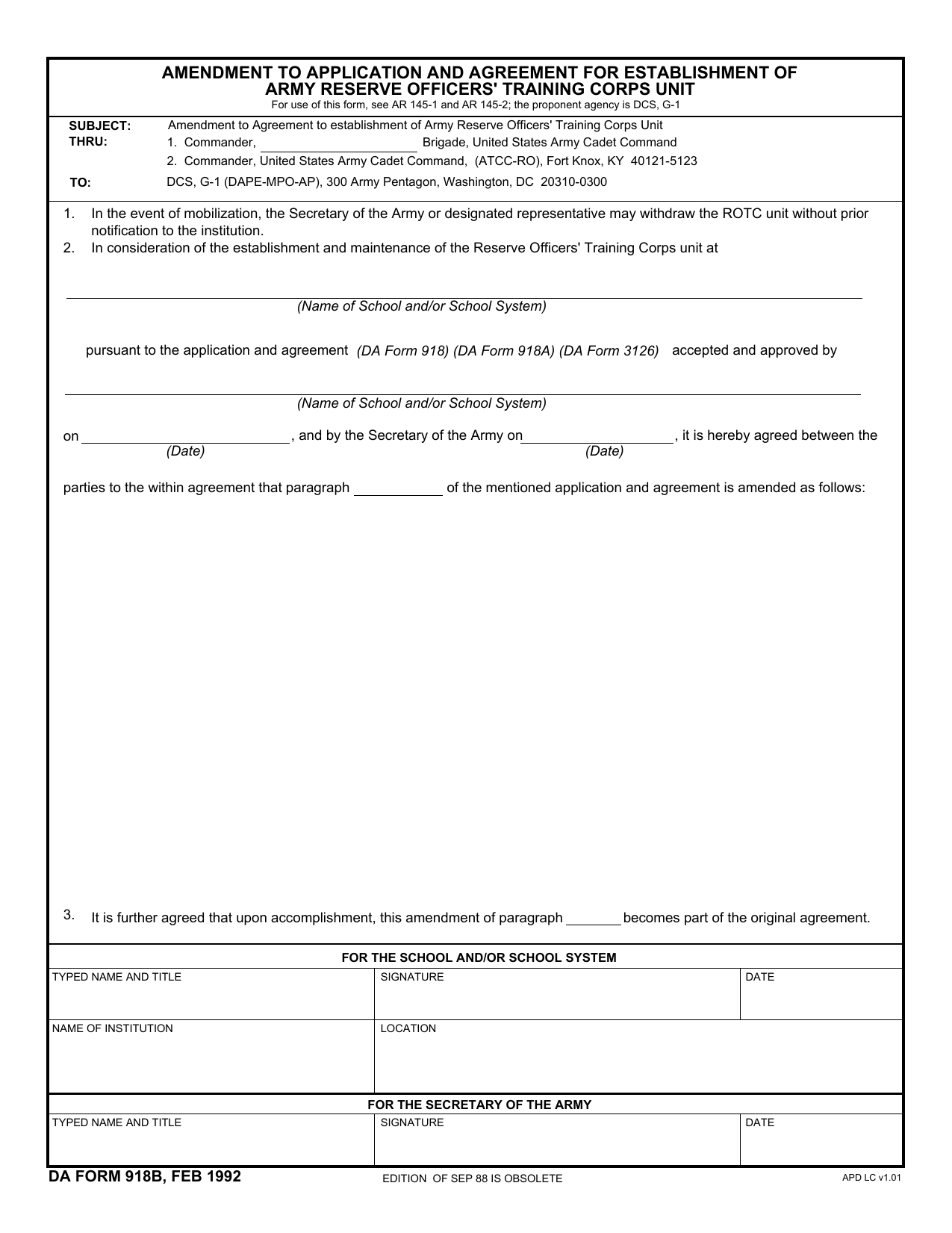 DA Form 918B form preview