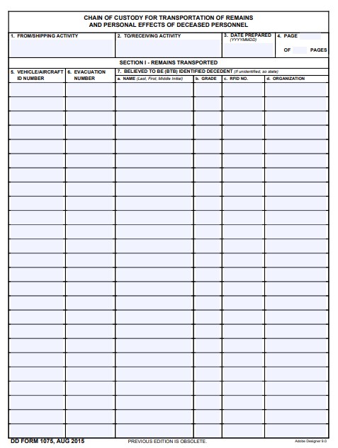DD Form 1075 form preview