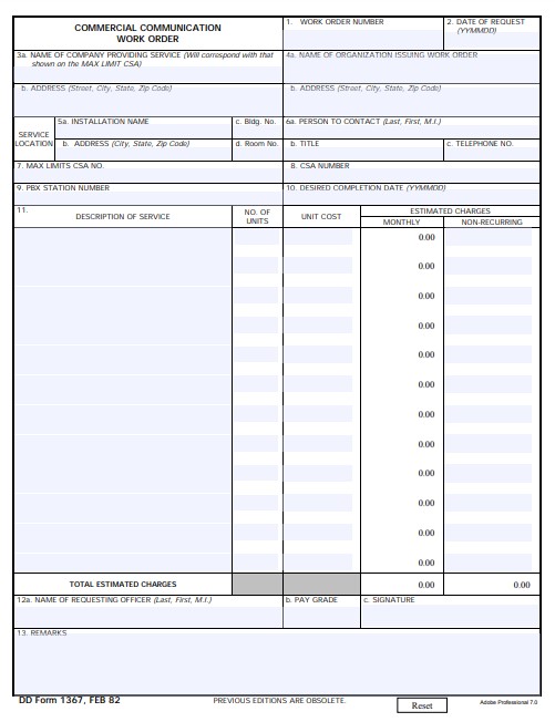 DD Form 1367 form preview