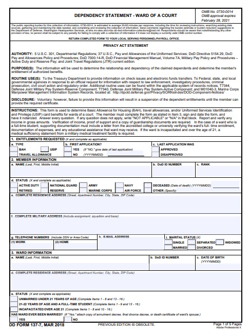 DD Form 137-7 form preview