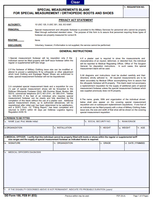 DD Form 150 form preview