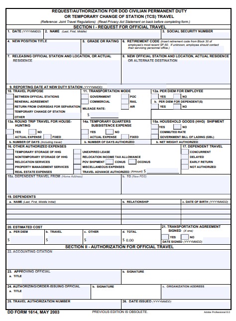 DD Form 1614 form preview