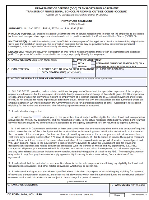 DD Form 1616 form preview