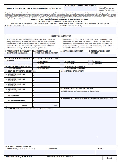 DD Form 1637 form preview