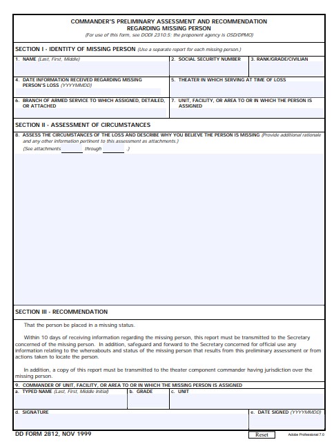 DD Form 2812 form preview