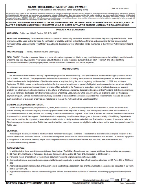 DD Form 2944 form preview