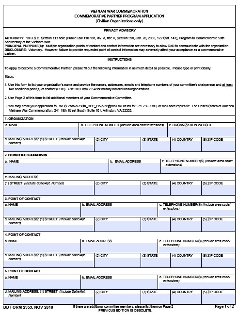 DD Form 2953 form preview