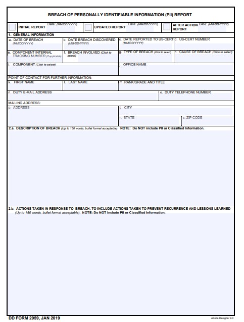DD Form 2959 form preview