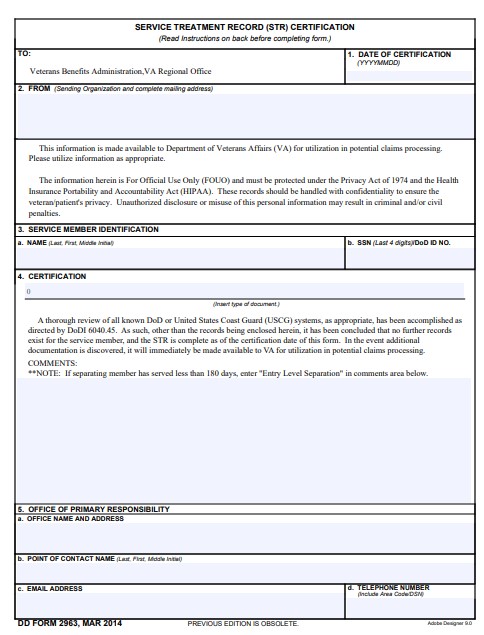DD Form 2963 form preview