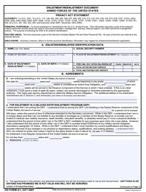 DD Form 4 form preview