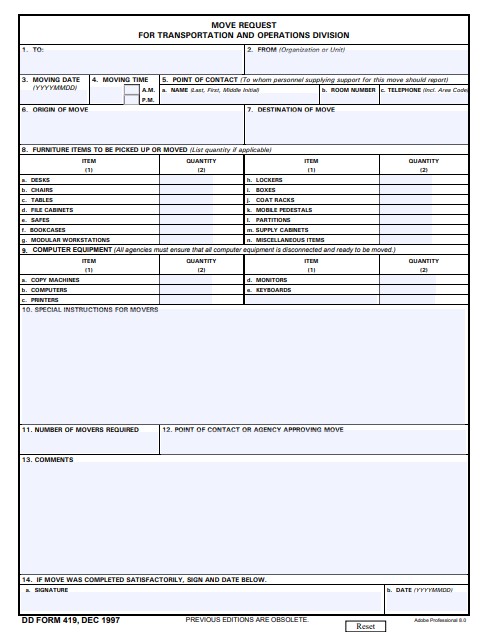 DD Form 419 form preview