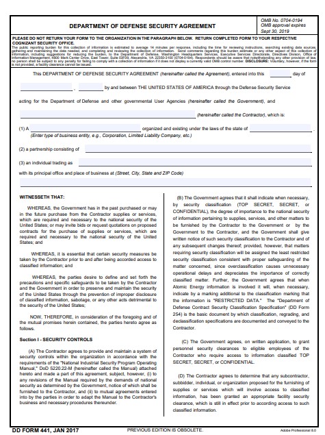 DD Form 441 form preview