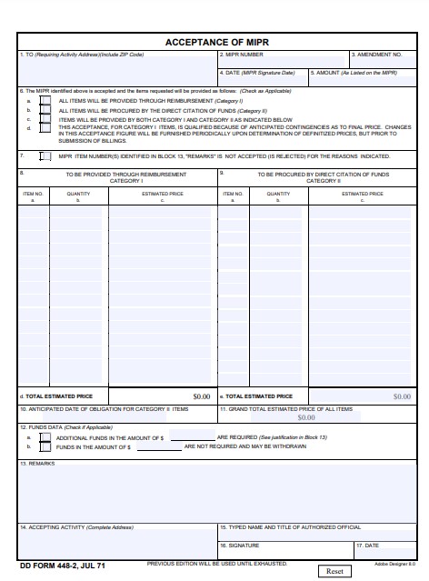 DD Form 448-2 form preview